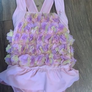 Adorable 5t pink with purple and yellow flowers bathing suit